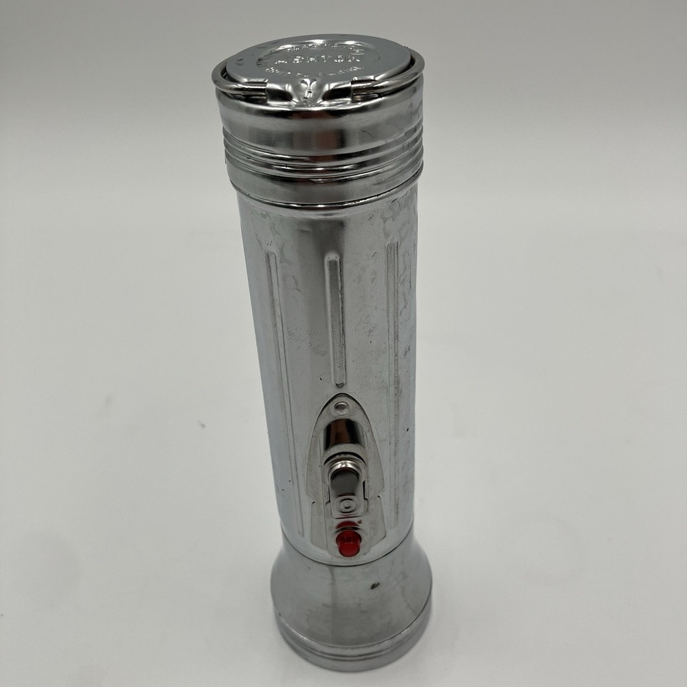 Vintage Ashton Chrome Flashlight Hong Kong British Empire Metal Torch Silver